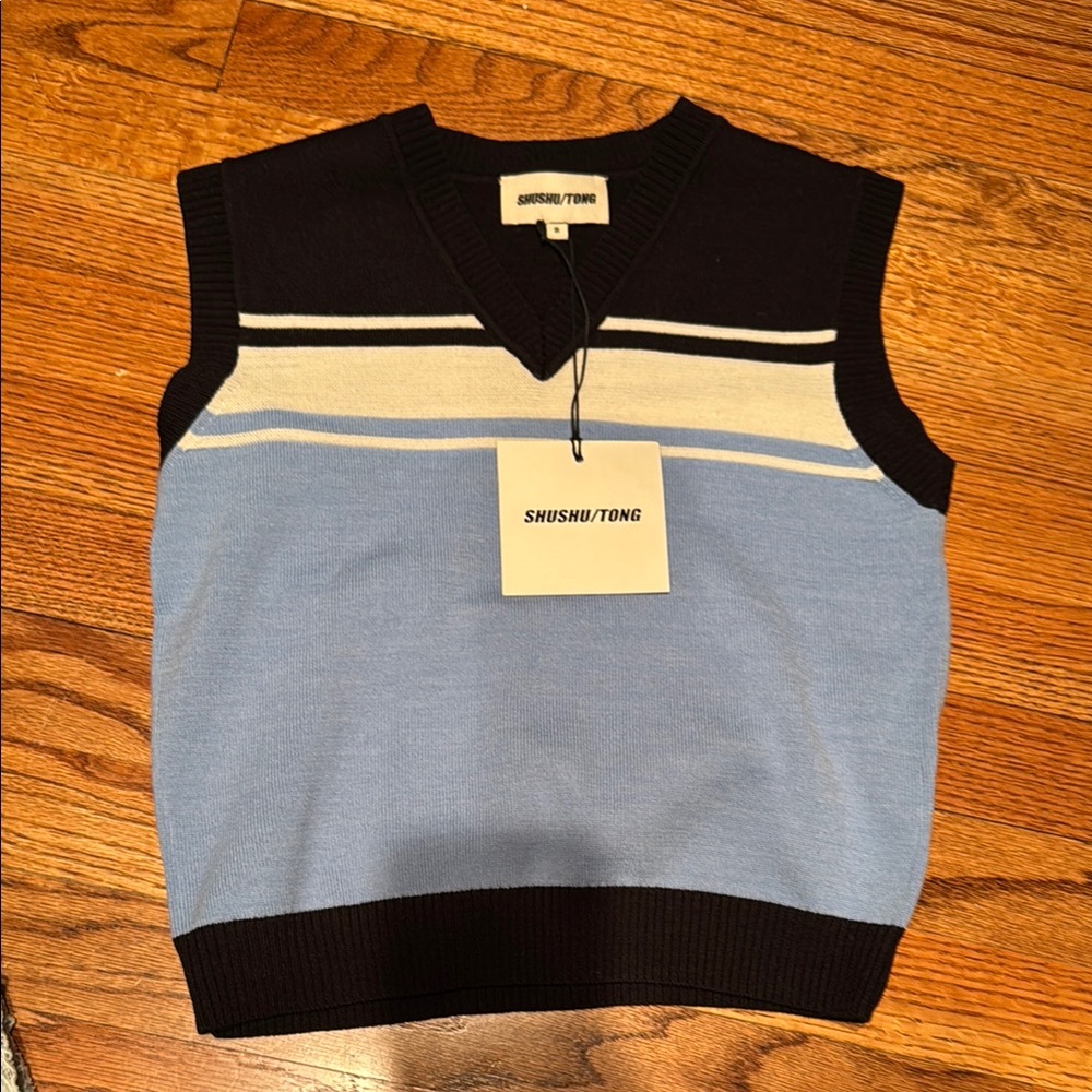 Designer Women’s Striped Black and Blue Sweater Vest